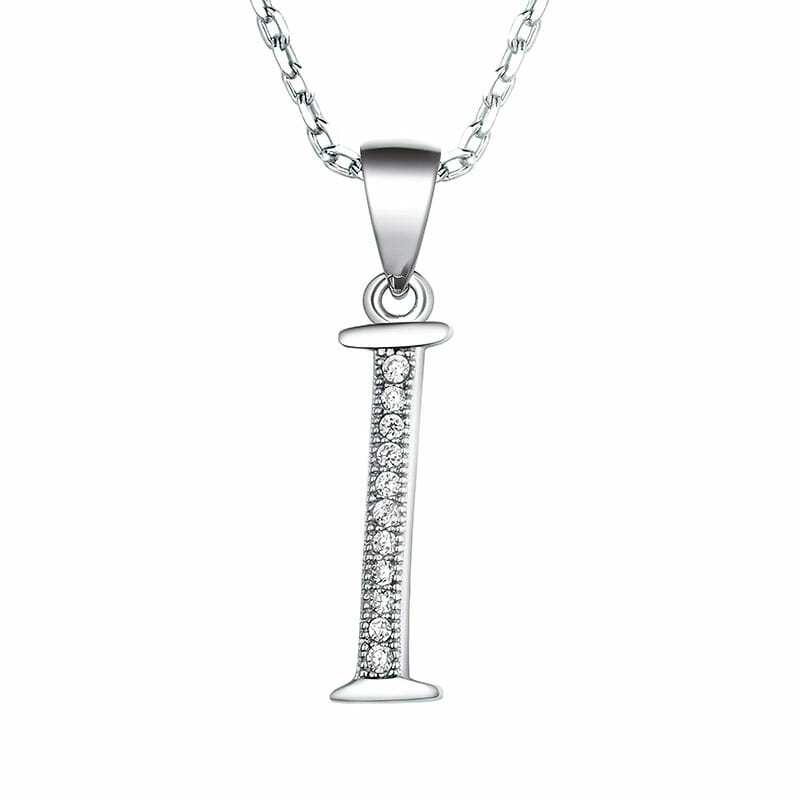 Rhodium Plated Sterling Silver Italic Initial I Pendant