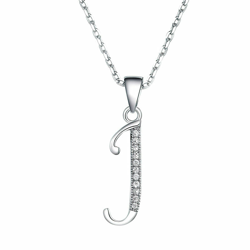 Rhodium Plated Sterling Silver Italic Initial J Pendant