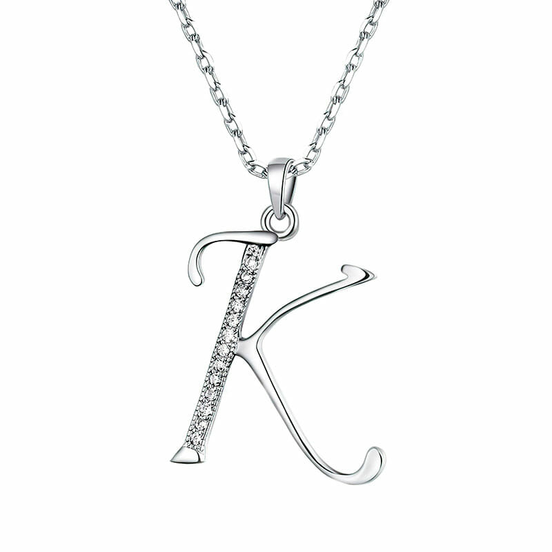 Rhodium Plated Sterling Silver Italic Initial K Pendant