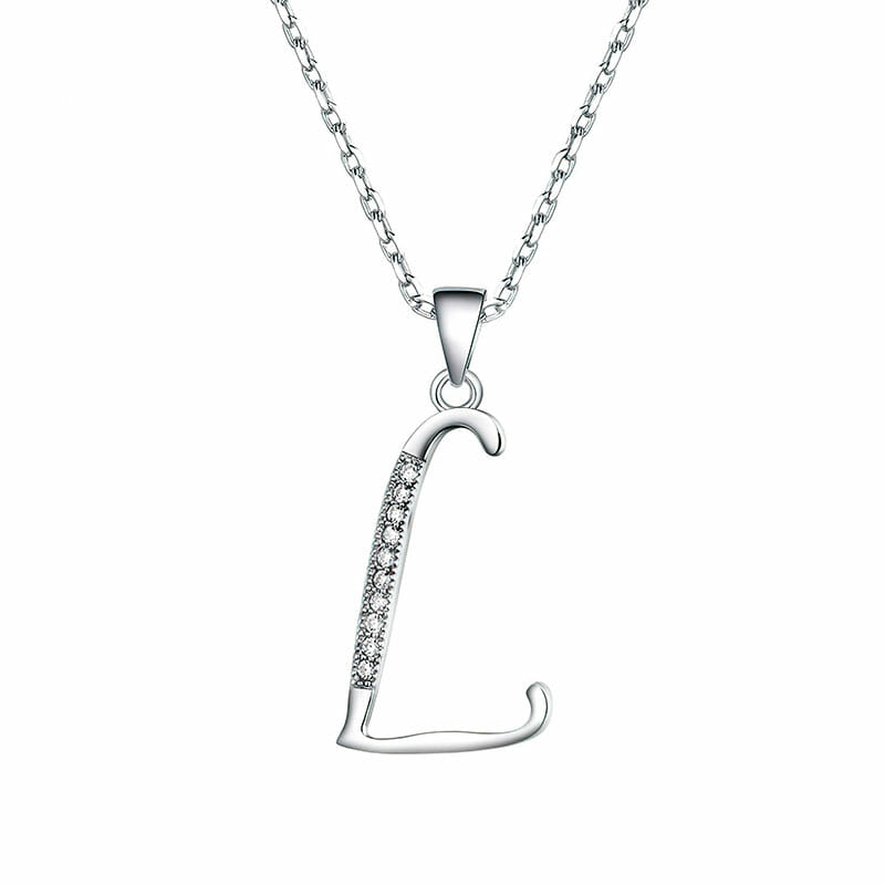 Rhodium Plated Sterling Silver Italic Initial L Pendant