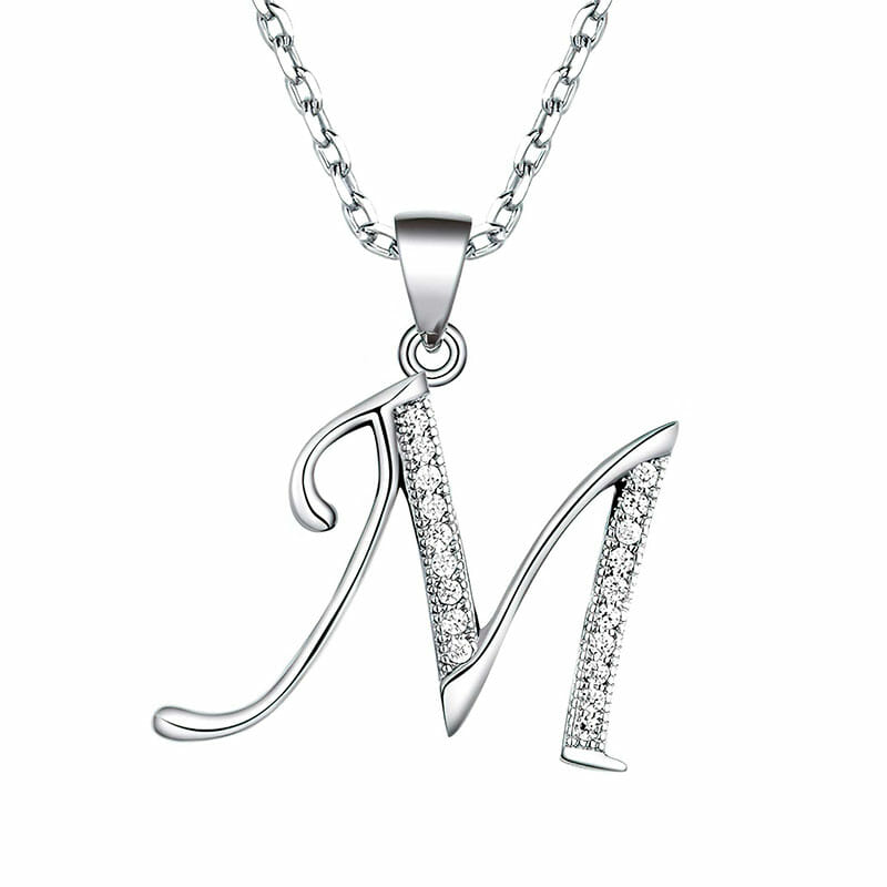 Rhodium Plated Sterling Silver Italic Initial M Pendant