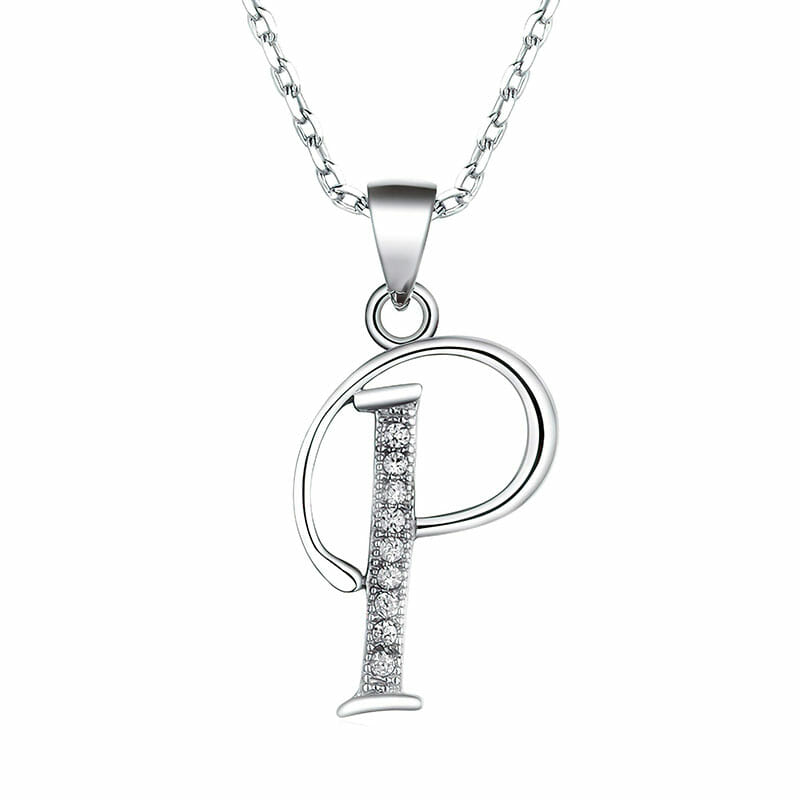 Rhodium Plated Sterling Silver Italic Initial P Pendant