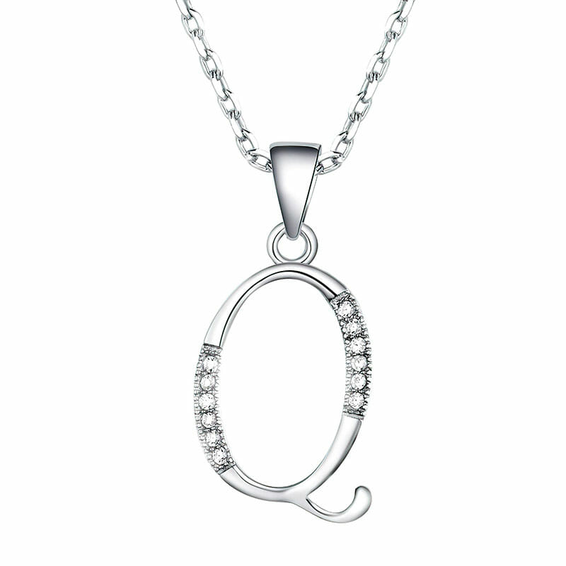 Rhodium Plated Sterling Silver Italic Initial Q Pendant