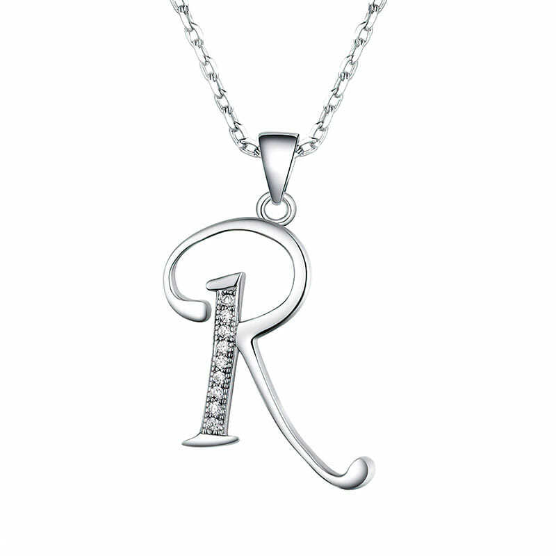Rhodium Plated Sterling Silver Italic Initial R Pendant