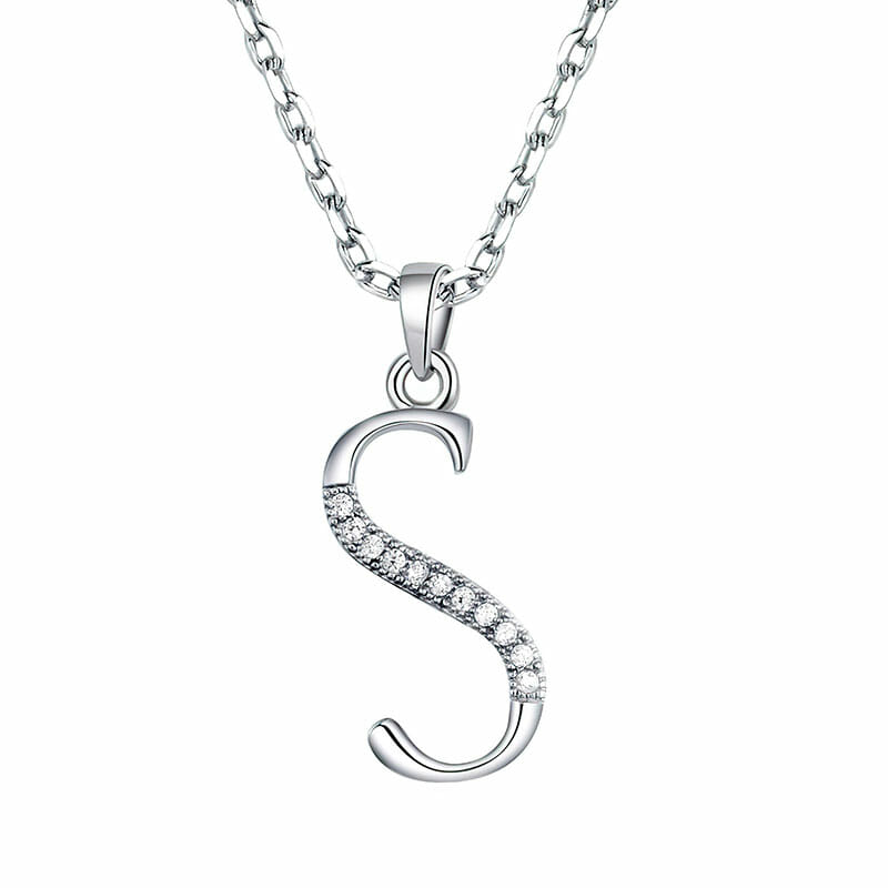 Rhodium Plated Sterling Silver Italic Initial S Pendant