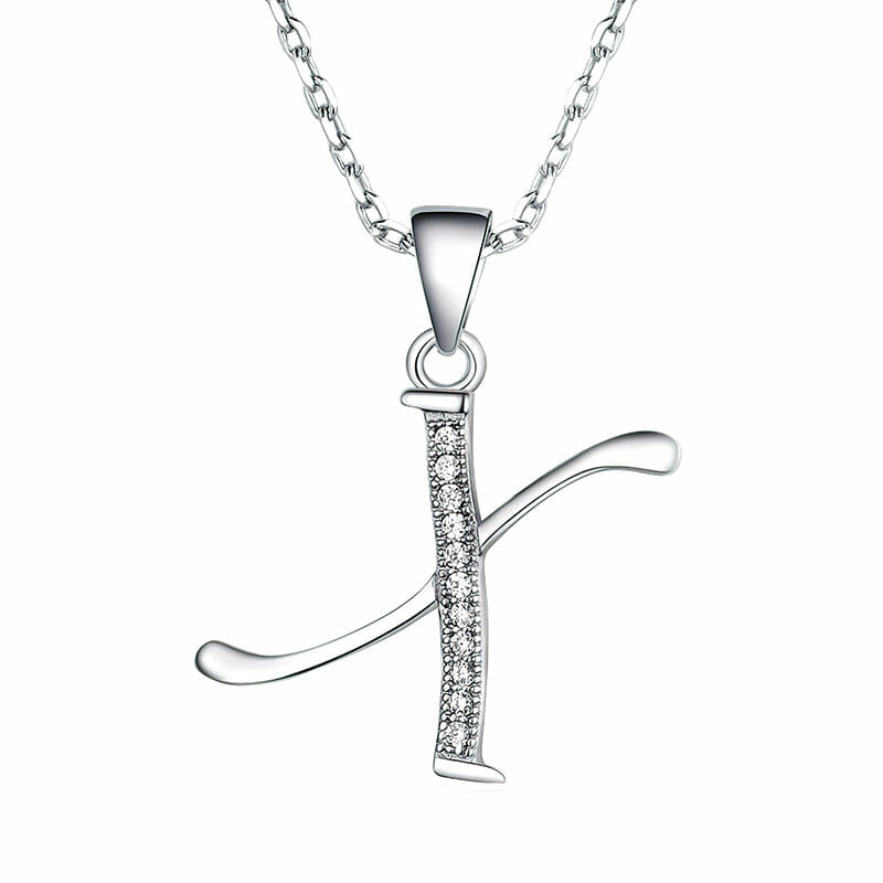 Rhodium Plated Sterling Silver Italic Initial X Pendant