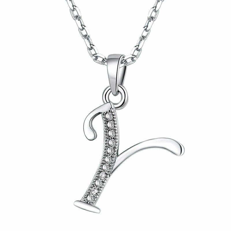 Rhodium Plated Sterling Silver Italic Initial Y Pendant