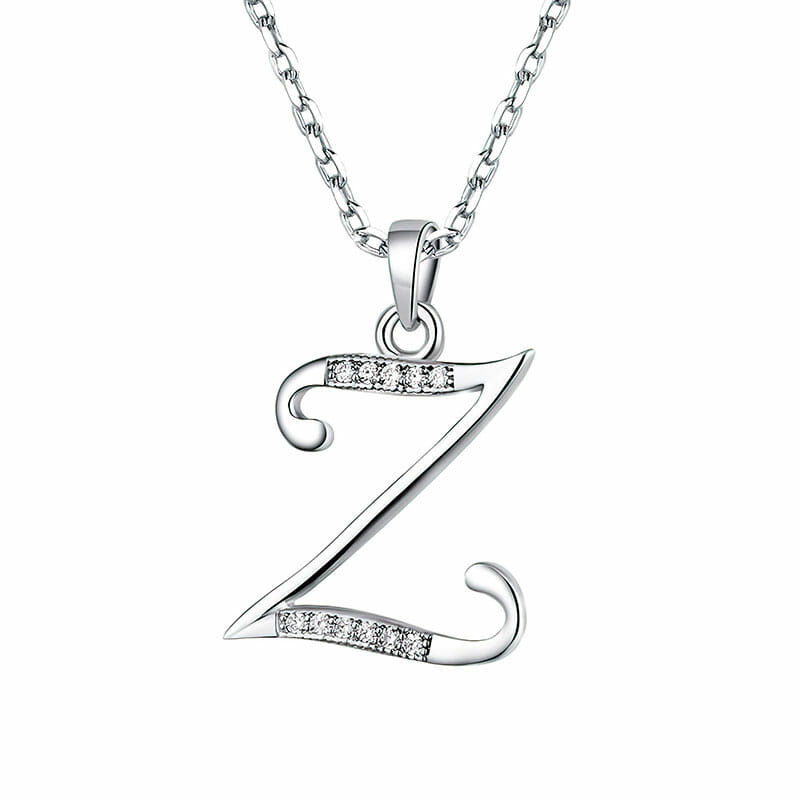 Rhodium Plated Sterling Silver Italic Initial Z Pendant