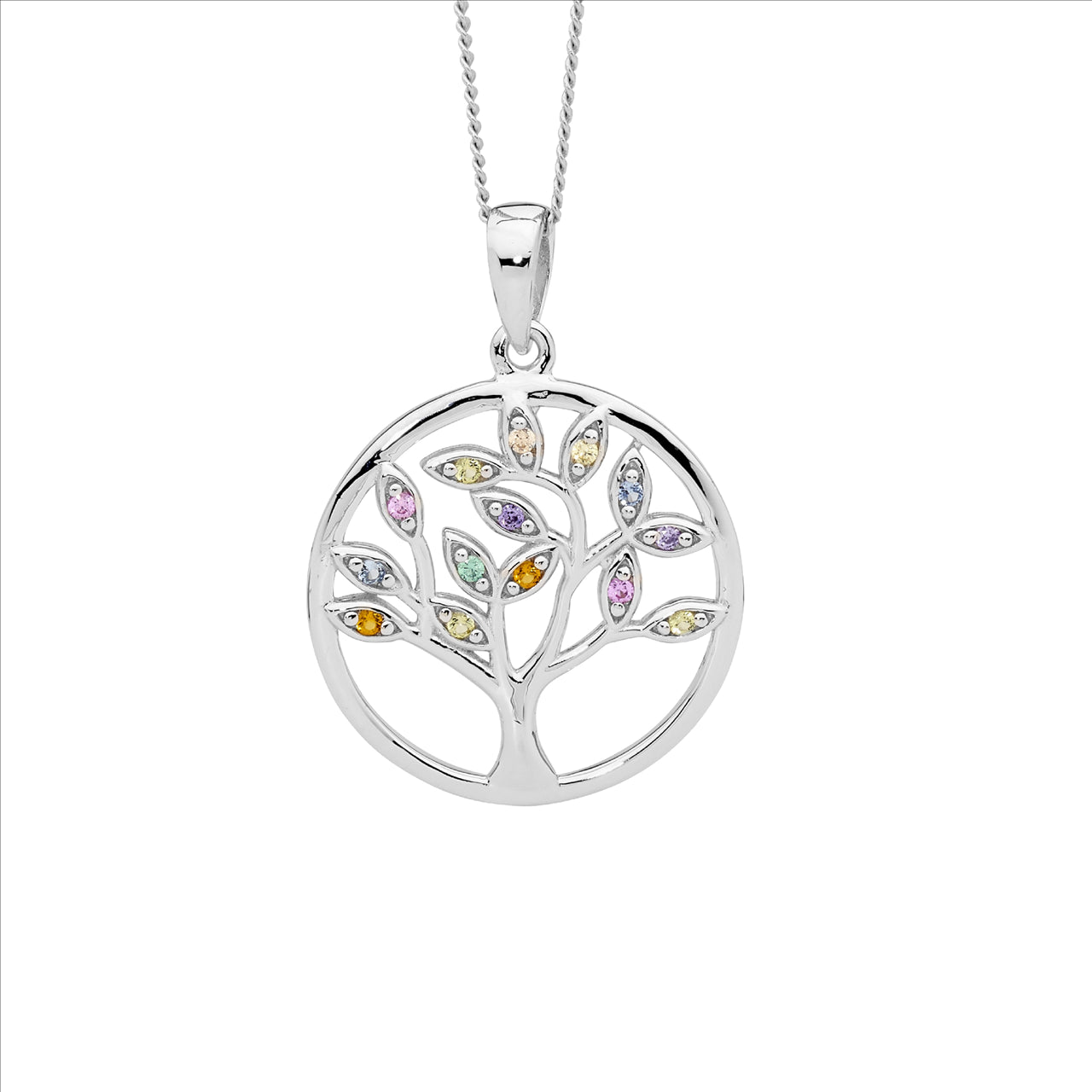 SS multi colour cz tree of life pendant - RRP $99