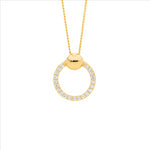 SS WH CZ 13mm open circle pendant, ball feature w/ gold plating - RRP $89