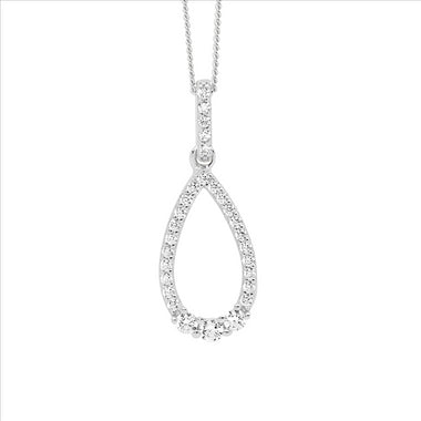 SS WH CZ open tear drop pendant,3x cz feature - RRP $89