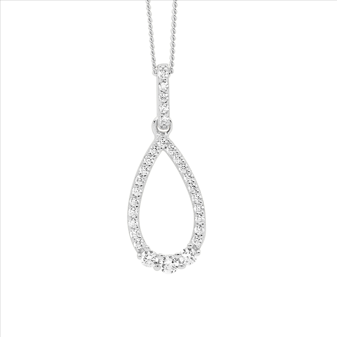 SS WH CZ open tear drop pendant,3x cz feature - RRP $89