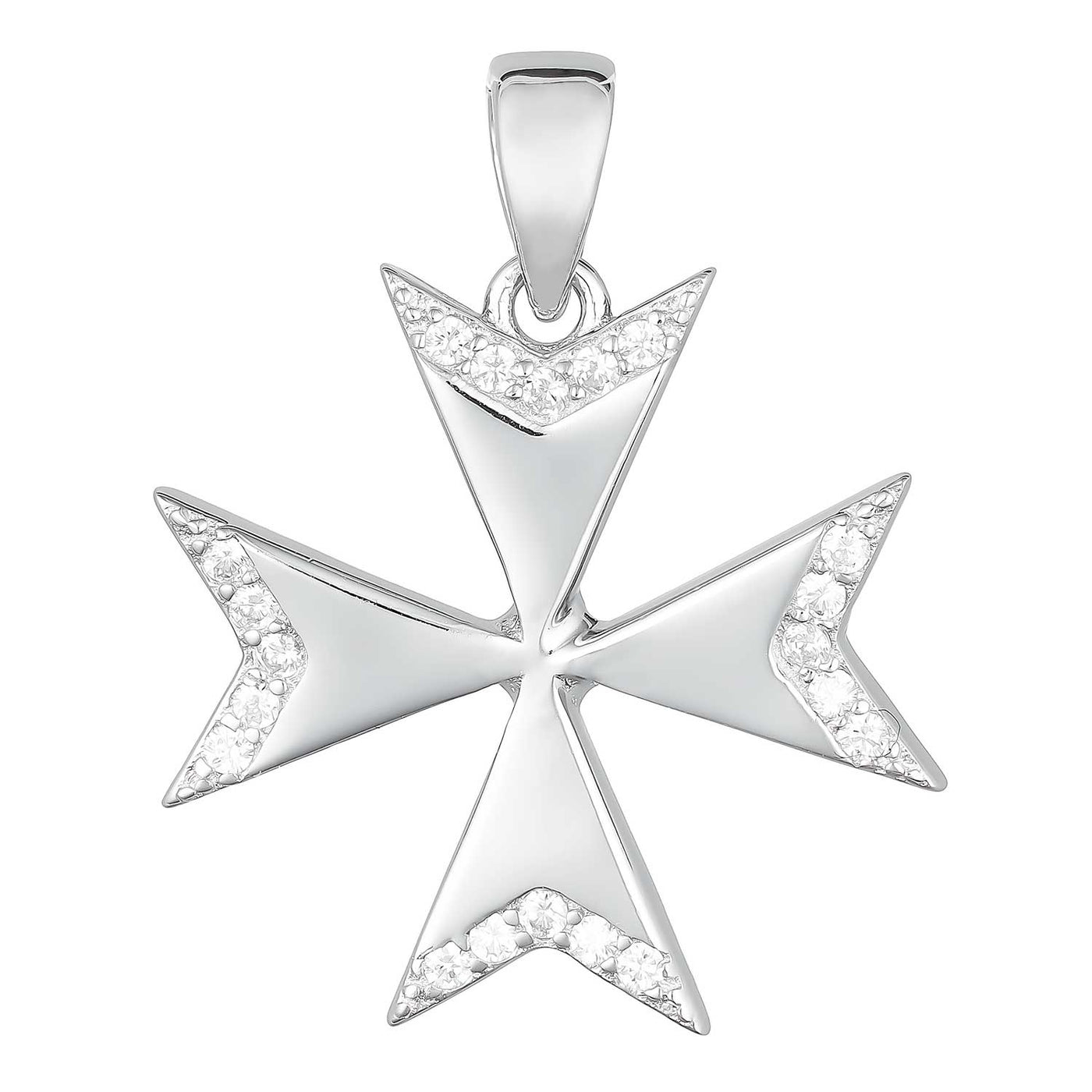 Rhodium Plated Sterling Silver Maltese Cross Pendant 19mm