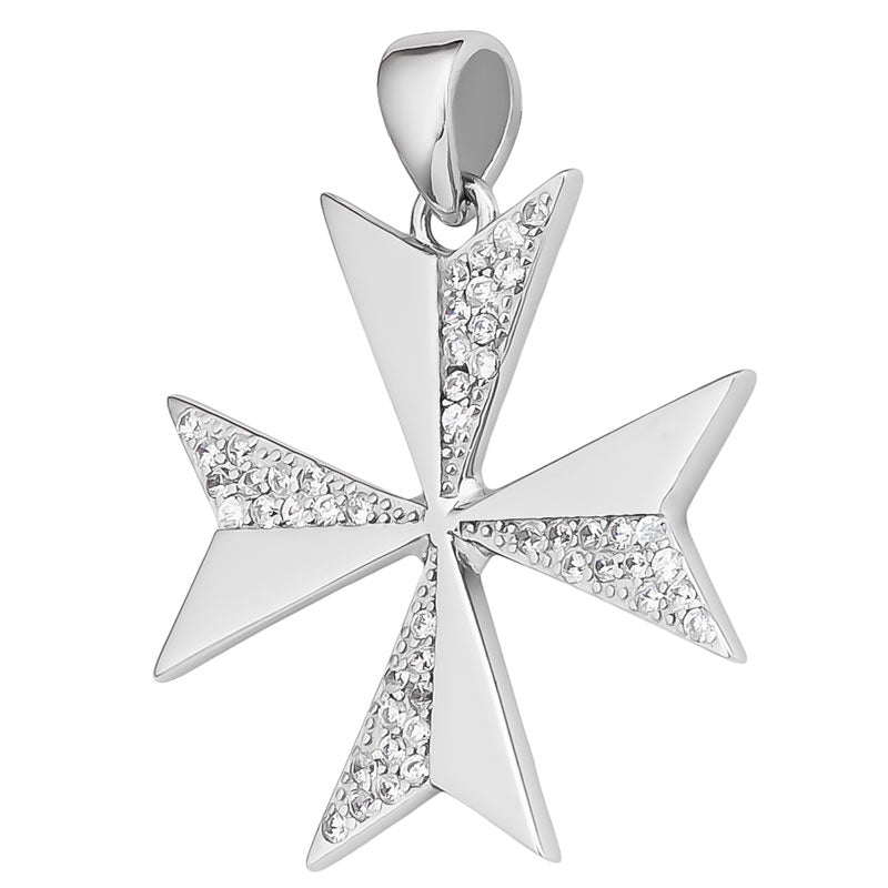 Rhodium Plated Sterling Silver Maltese CZ Pendant