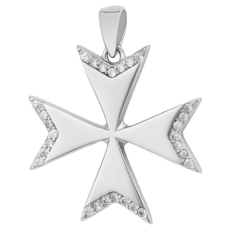 Rhodium Plated Sterling Silver Cross Pendant -15x15mm