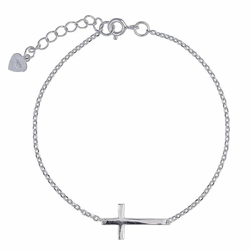 sterling silver rhodium plated cz cross bracelet