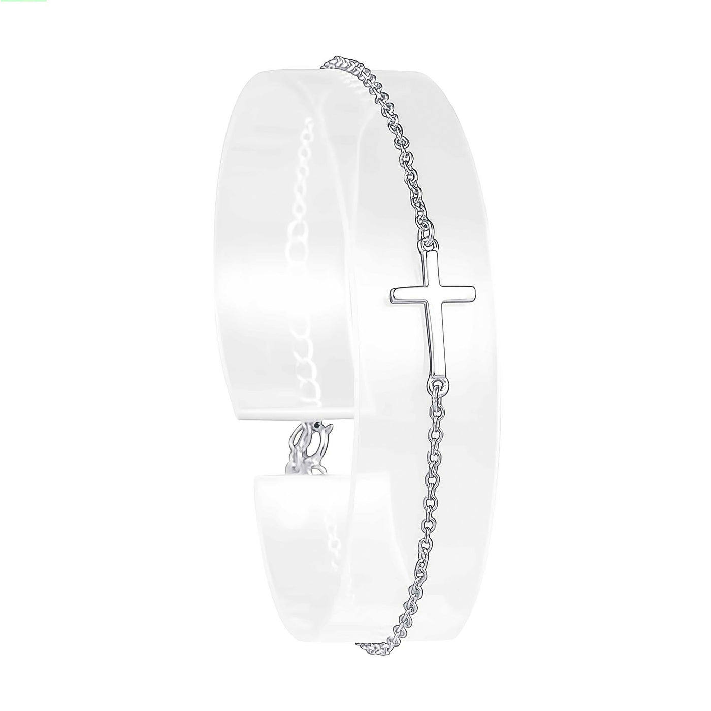 Rhodium Plated Sterling Silver Plain 9x14mm Cross Bracelet