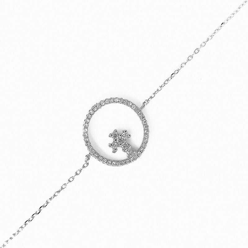 Rhodium Plated Sterling Silver CZ Bracelet With Circle And Cross