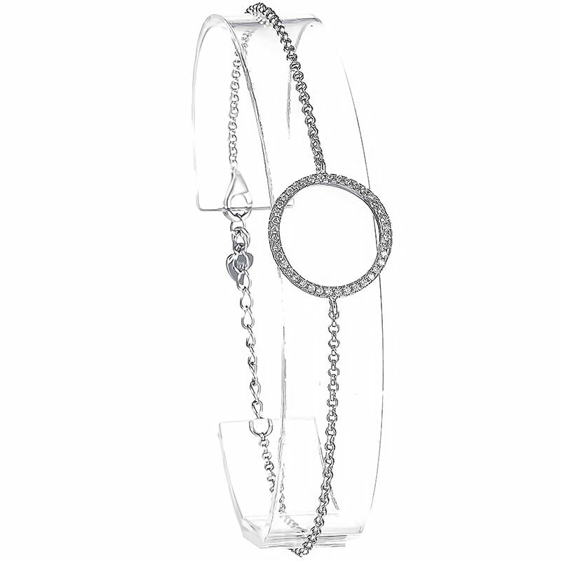 Rhodium Plated Sterling Silver CZ Circle Bracelet