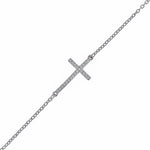 Rhodium Plated Sterling Silver Cross CZ Bracelet