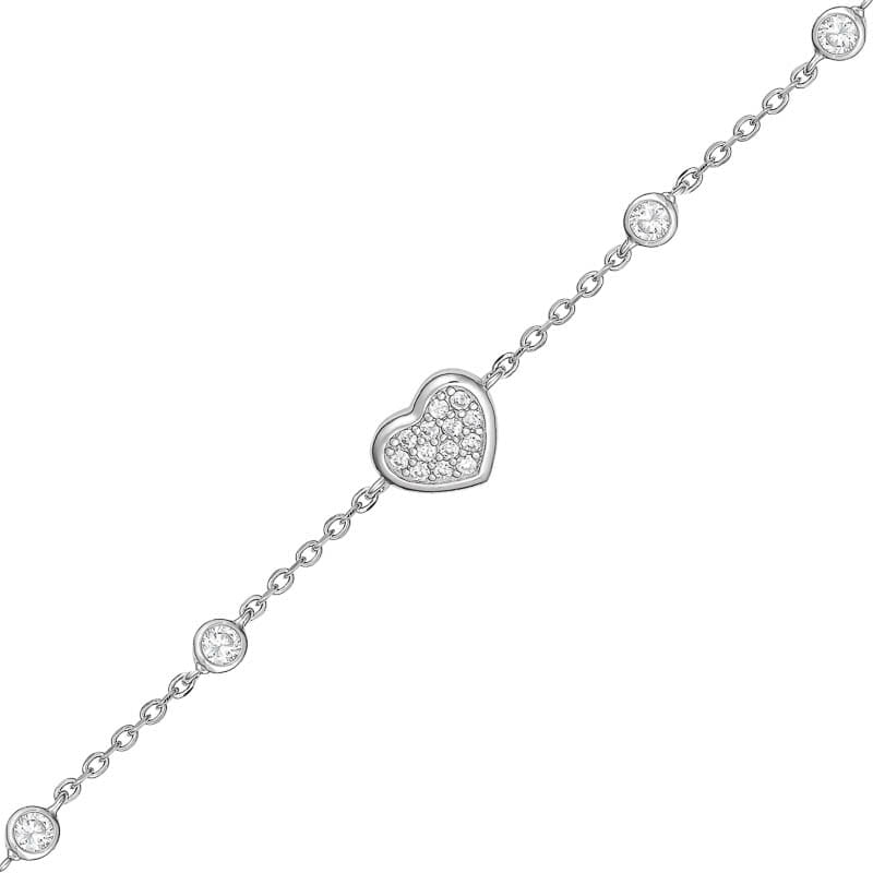 Rhodium Plated Sterling Silver Heart CZ Bracelet