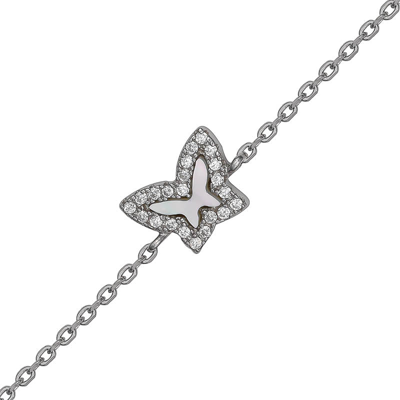 Rhodium Plated Sterling Silver Butterfly CZ Bracelet