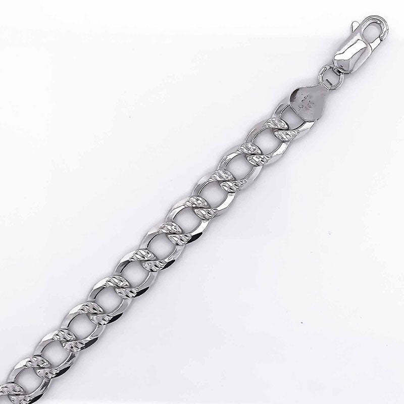 7.9mm Italian Rhodium Plated Sterling Silver Plain Curb Chain