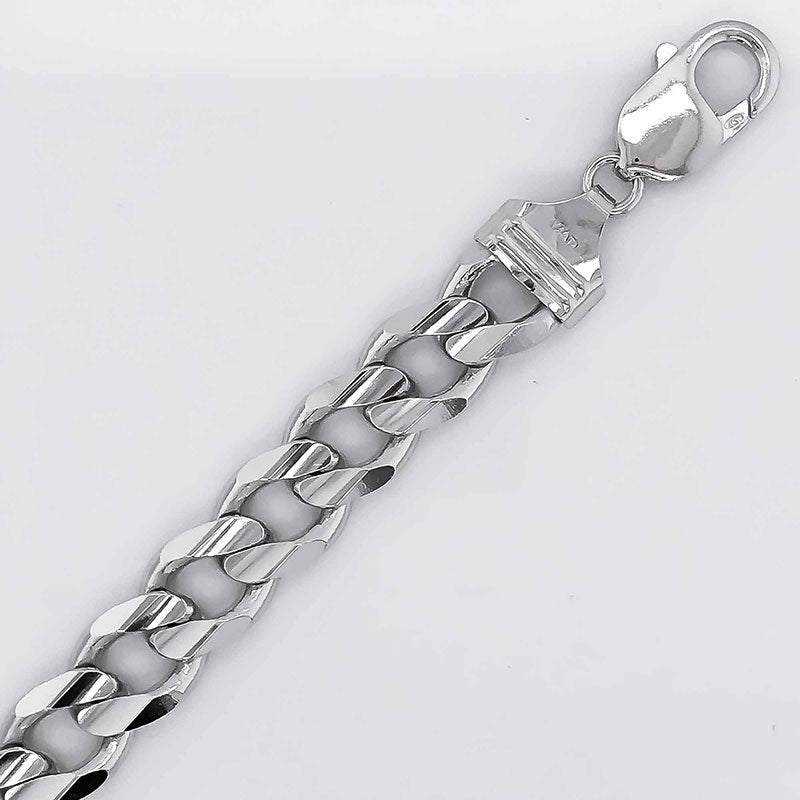 11mm Italian Rhodium Plated Sterling Silver Concave Curb Chain