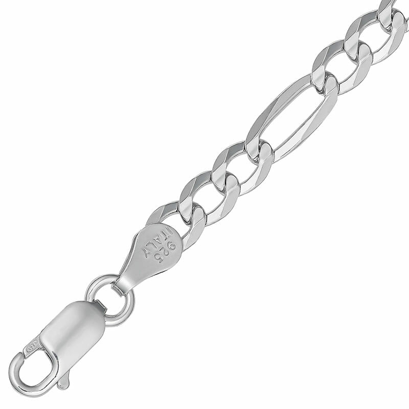 5.5mm Italian Rhodium Plated Sterling Silver Concave Figaro Chain 23cm