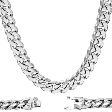 9.8Mm Rhodium Plated Miami Cuban Lionk Bracelet 23cm box Lock