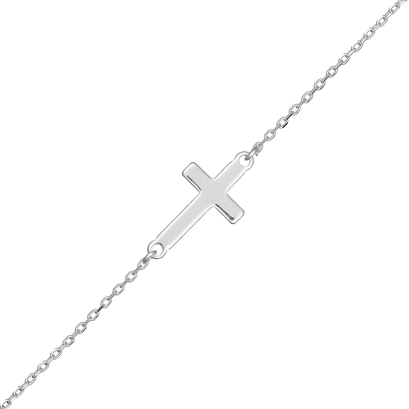 Rhodium Plated Sterling Silver Plain Cross Cross Bracelet