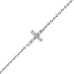 Rhodium Plated Sterling Silver Baguette CZ Cross Bracelet