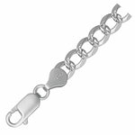 6mm Rhodium Plated Sterling Silver One Sided Diamond Cut Flat Curb Chain 21cm