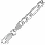 7.6mm Rhodium Plated Sterling Silver Flat Figaro Concave Chain