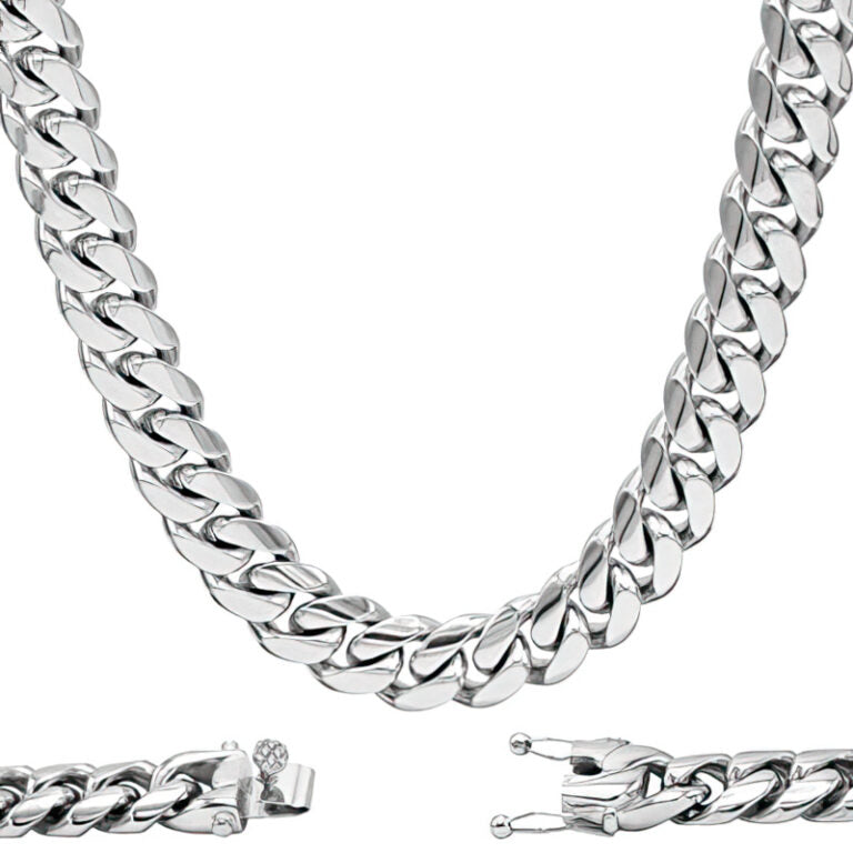 11.2mm Italian Rhodium Plated Sterling Silver Miami Cuban Chain With Box Lock