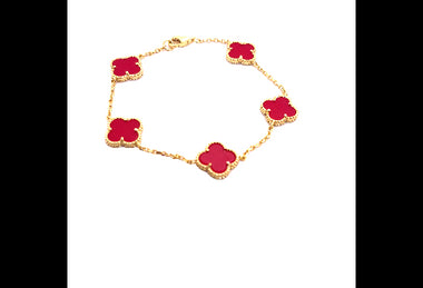 Sterling silver gold plated Red five clover braceletet