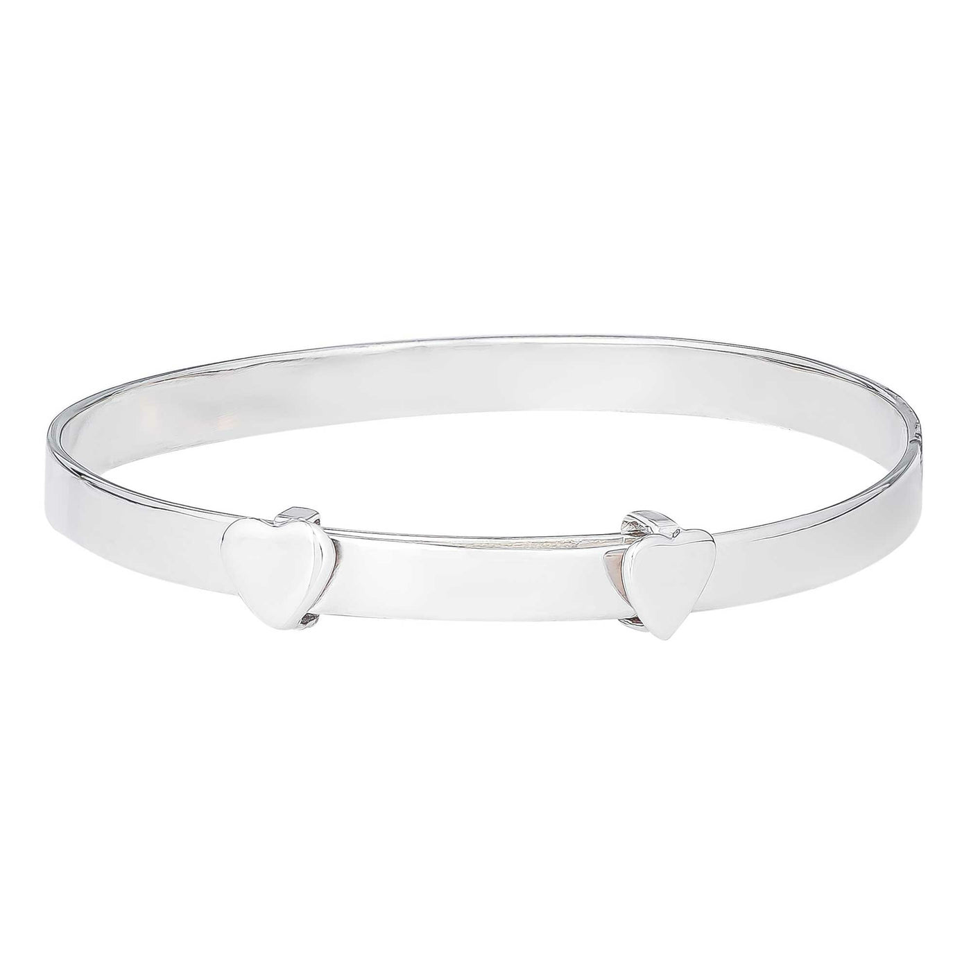 Rhodium Plated Sterling Silver Plain Heart Baby Bangle – 43.5mm
