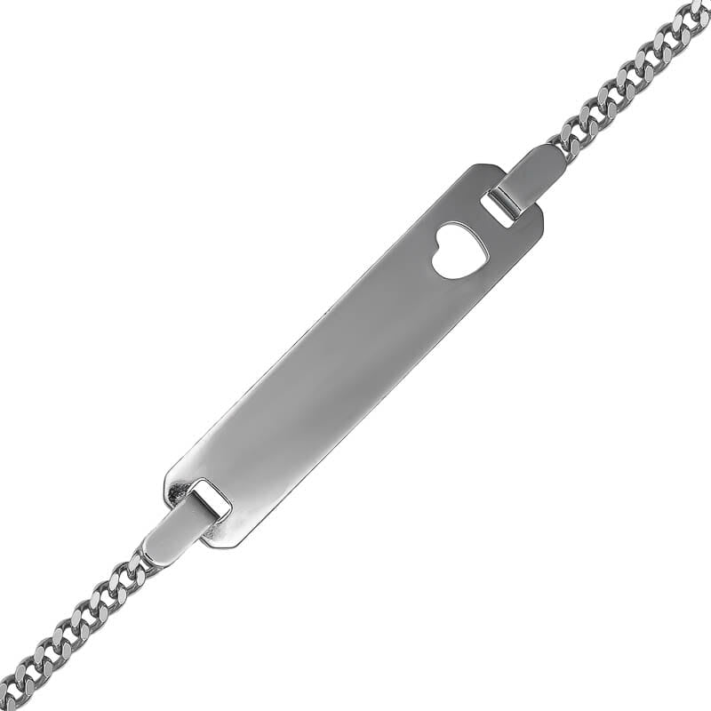 Rhodium Plated Sterling Silver Baby ID with Rectangle Plate on Curb Chain – Engravable Plate Size is 30x6mm