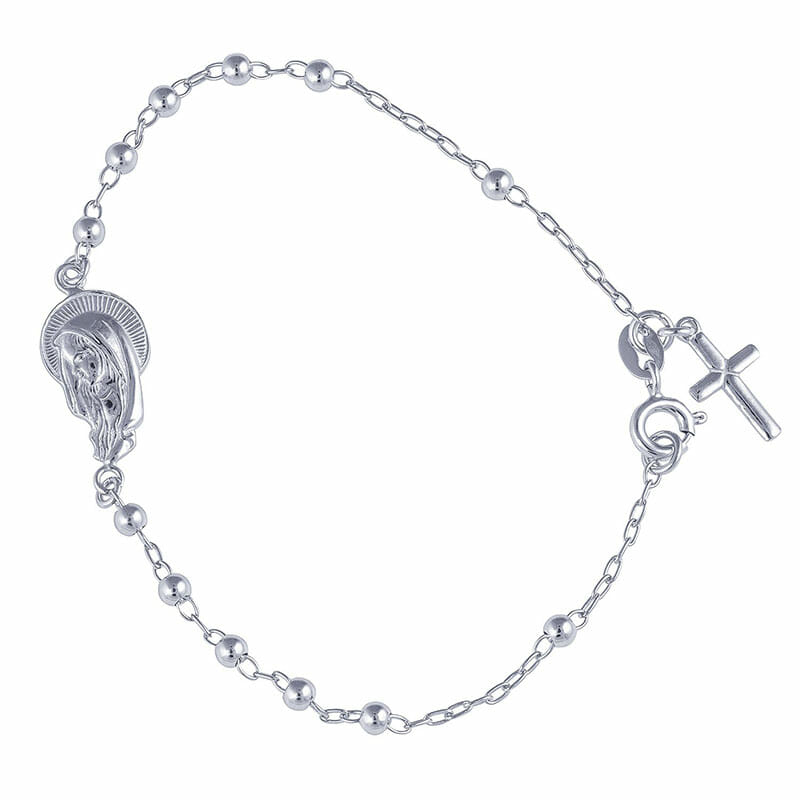 3mm Rhodium Plated Sterling Silver Plain Ball Rosary Bracelet – 19cm
