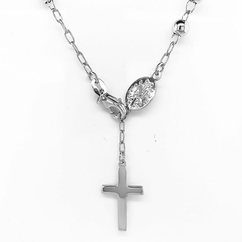3mm Rhodium Plated Sterling Silver Diamond Cut Rosary Bracelet – 19cm