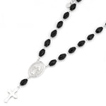 Rhodium Plated Sterling Silver 6mm Oval Black Crystal Rosary Bracelet