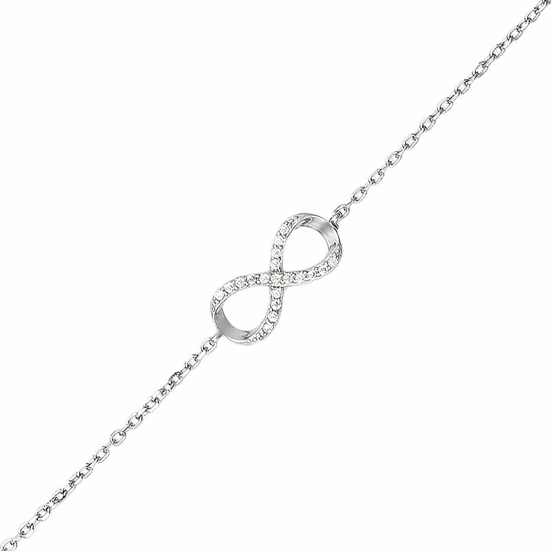 Rhodium Plated Sterling Silver Infinity Bracelet with CZ Bracelet