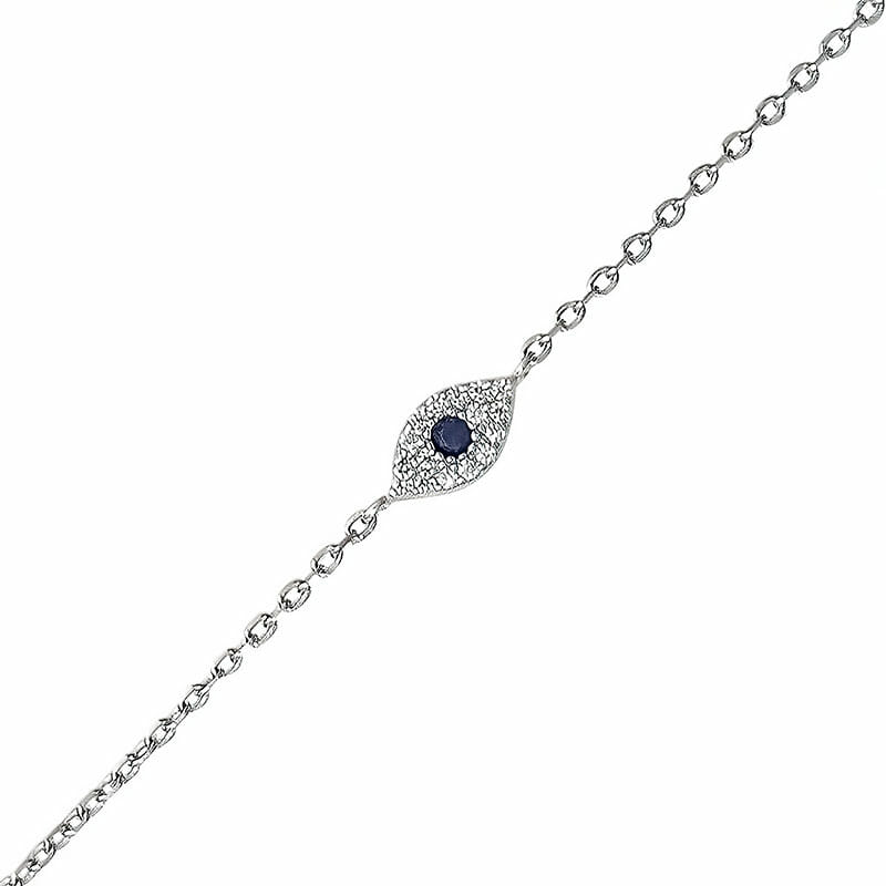 Rhodium Plated Sterling Silver Blue Oval Evil Eye CZ Bracelet