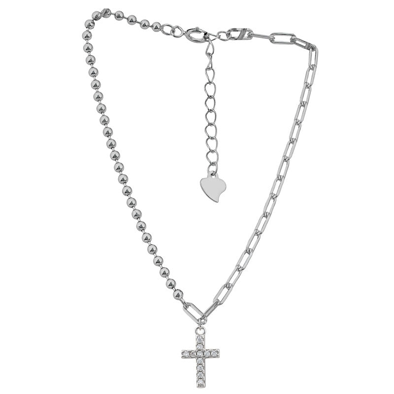 Sterling Sivler Cross And Bead Bracelet cz