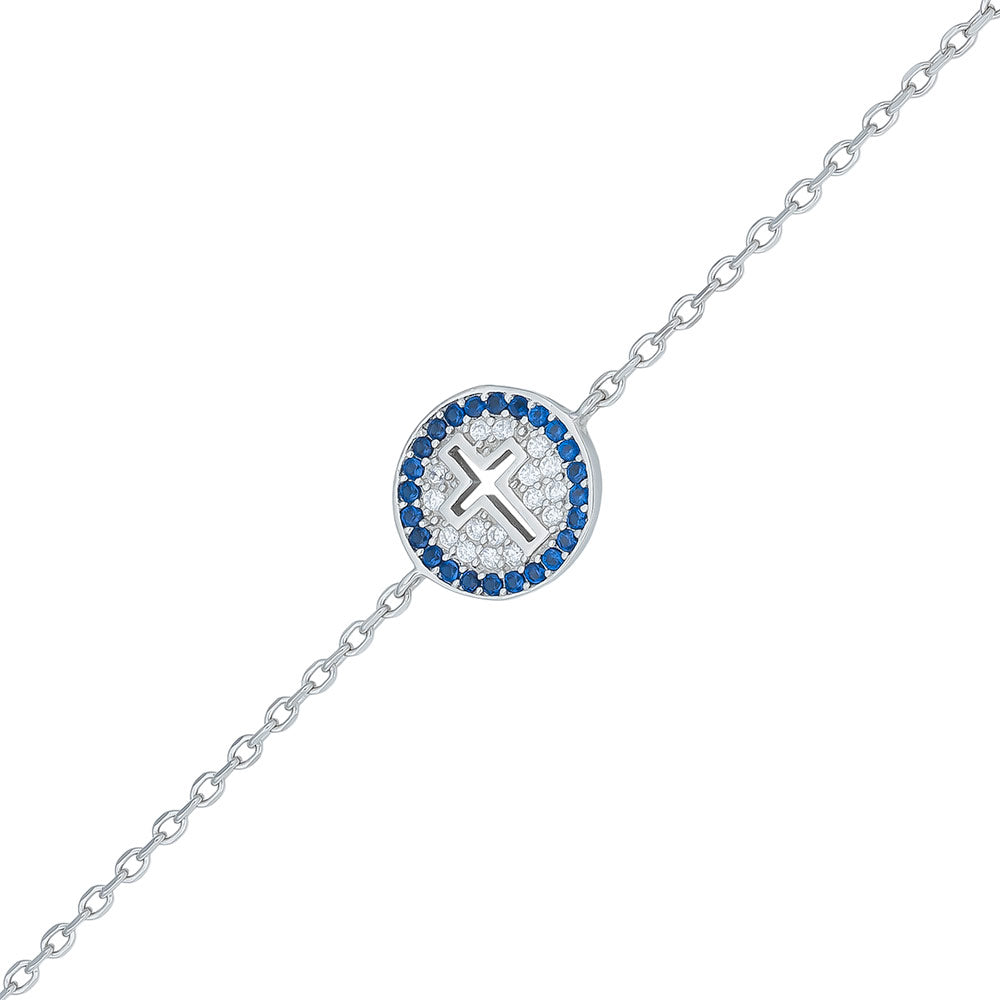 Sterling Silver Cz Cross Bracelet