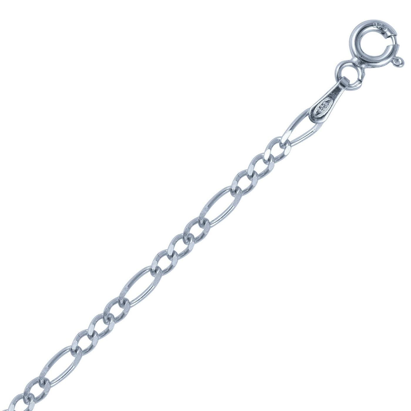 2.4mm Italian Rhodium Plated Sterling Silver Figaro Chain 21cm