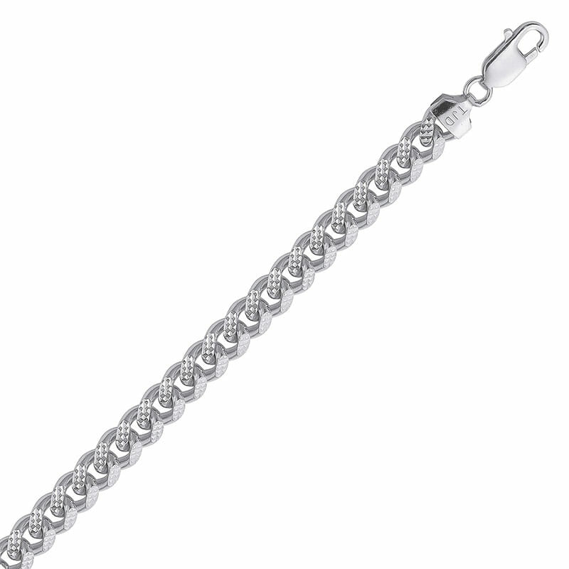 8.2mm Italian Rhodium Plated Sterling Silver Diamond Cut Pave Miami Cuban Chain with Box Lock