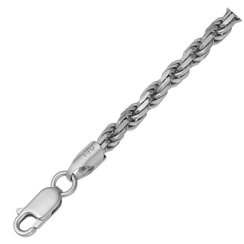 3.7mm Italian Rhodium Plated Sterling Silver Diamond Cut Rope Chain