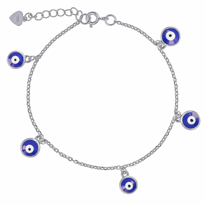 Rhodium Plated Sterling Silver Blue Evil Eye CZ Bracelet