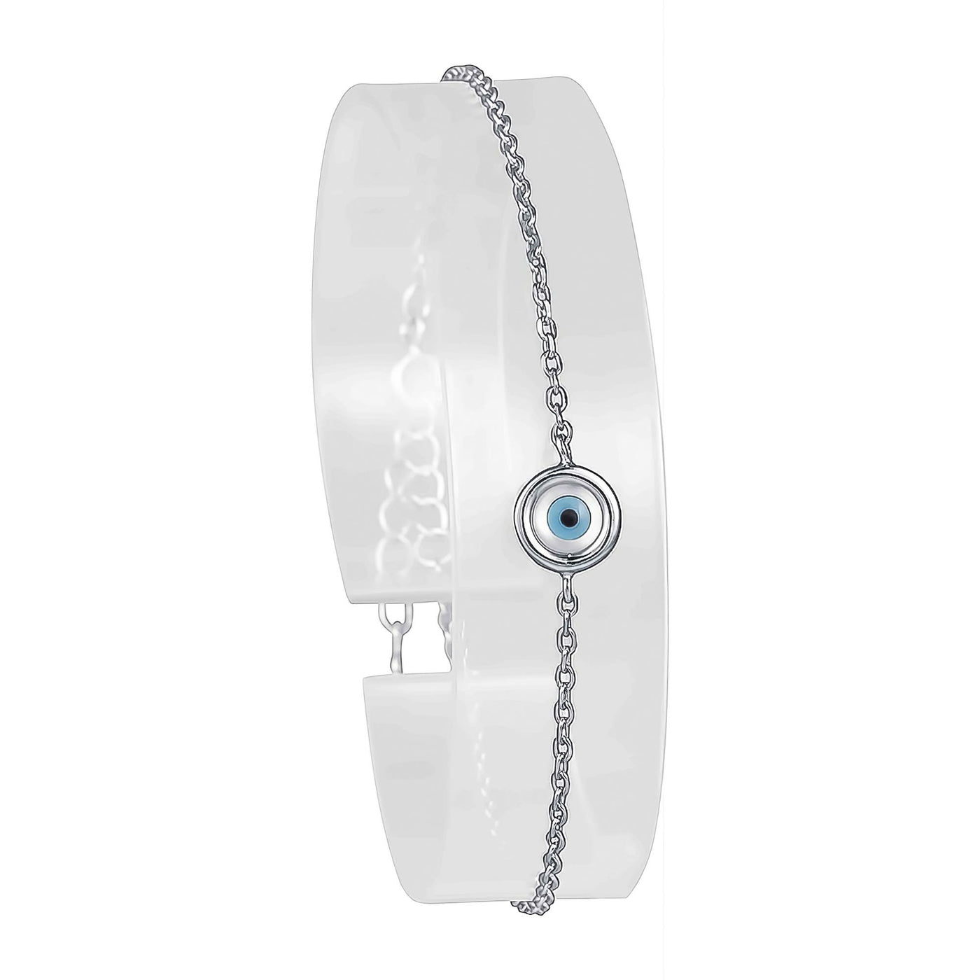 Rhodium Plated Sterling Silver 7.5mm Round Evil Eye Bracelet